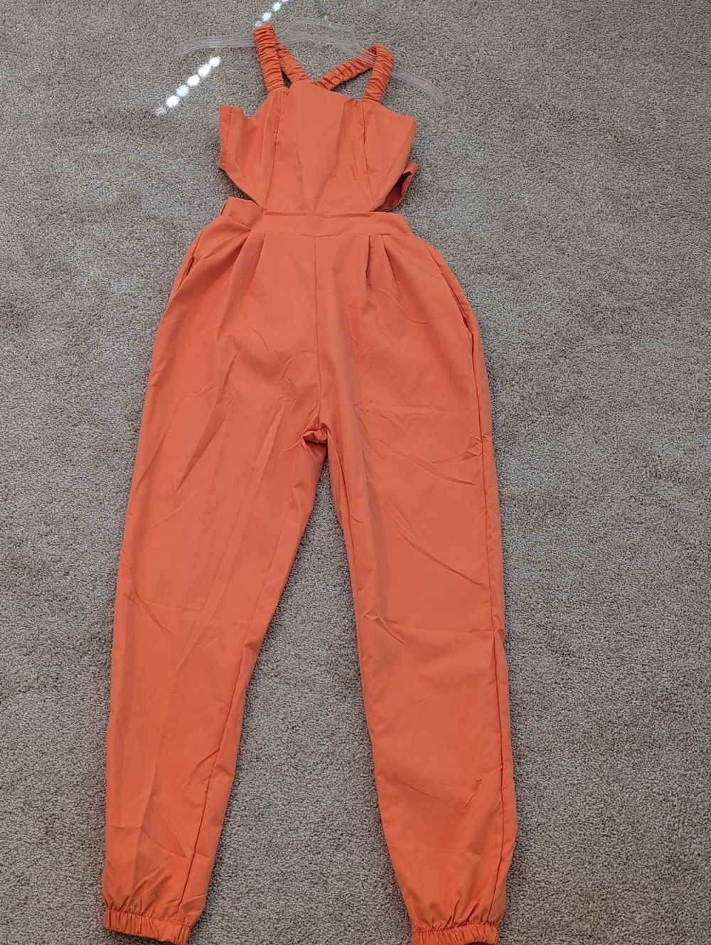 Orange Sleeveless Jumpsuit with Ruched Straps